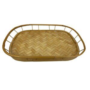Vintage Handwoven Bamboo Serving Tray 13" x 9" Rectangular MCM Tiki